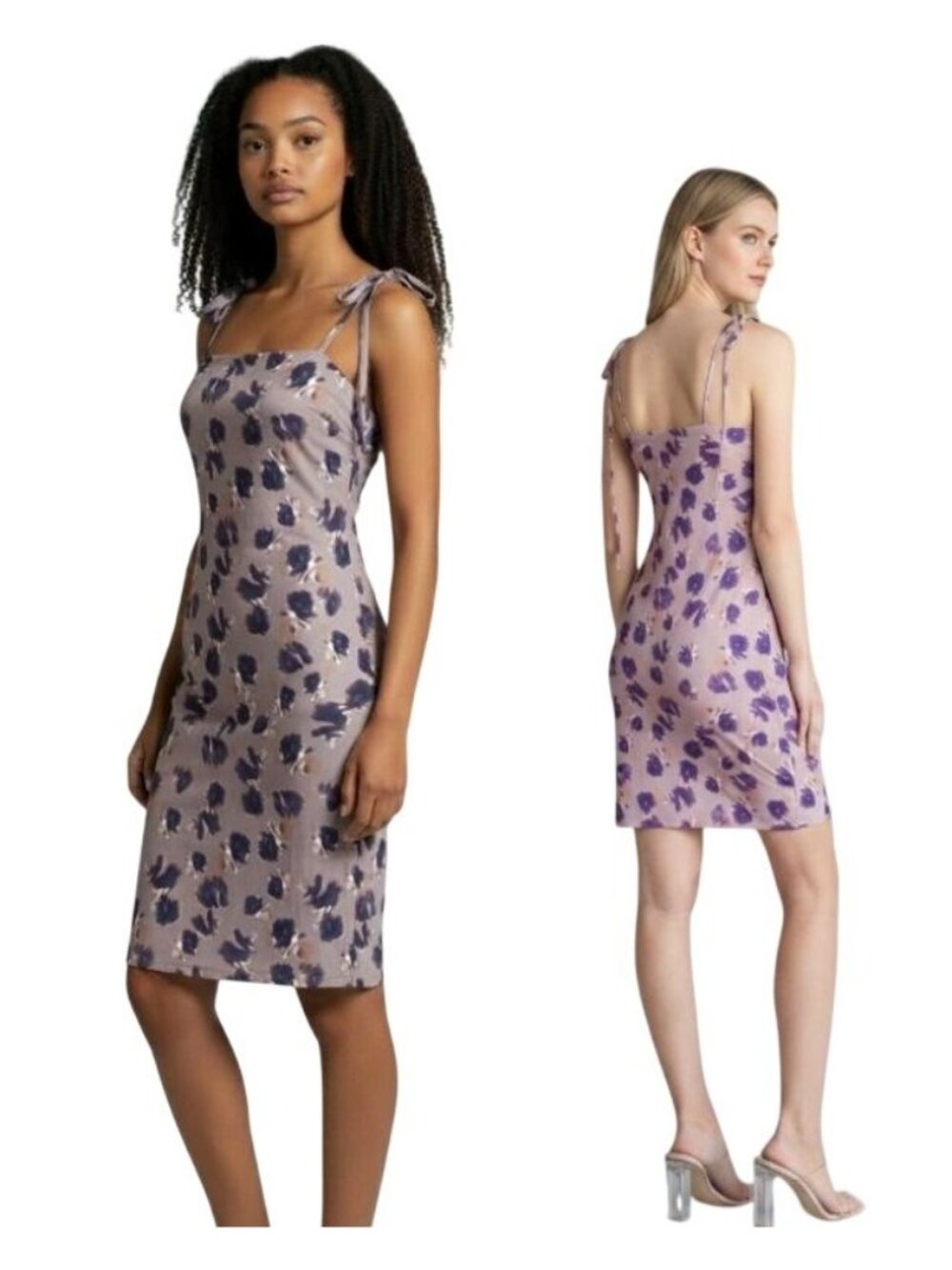 Open Edit Tie Shoulder Minidress In Purple- Pink Ash Blur Floral